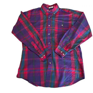 Steeple Chase Vintage Retro Men’s Long Sleeve Button Down M, Purple/Red Plaid